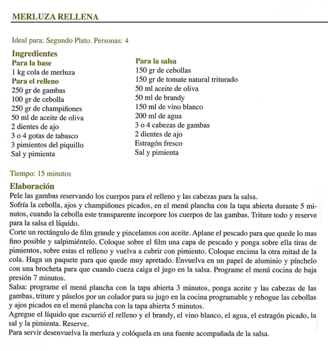 Receta de merluza rellena - Olla Programable