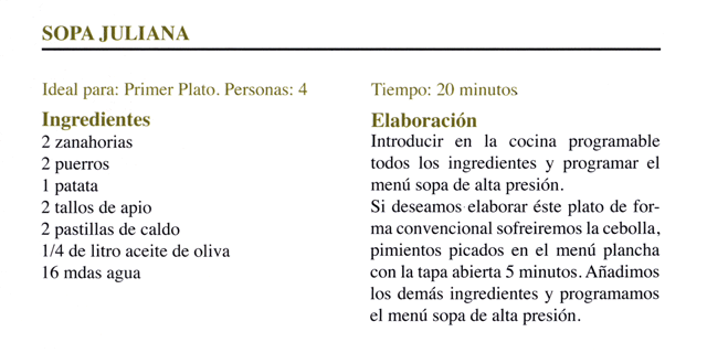 Receta de sopa juliana - Olla Programable