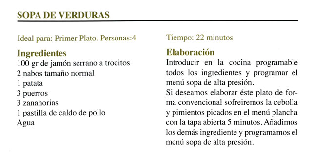 Receta de sopa de verduras - Olla Programable